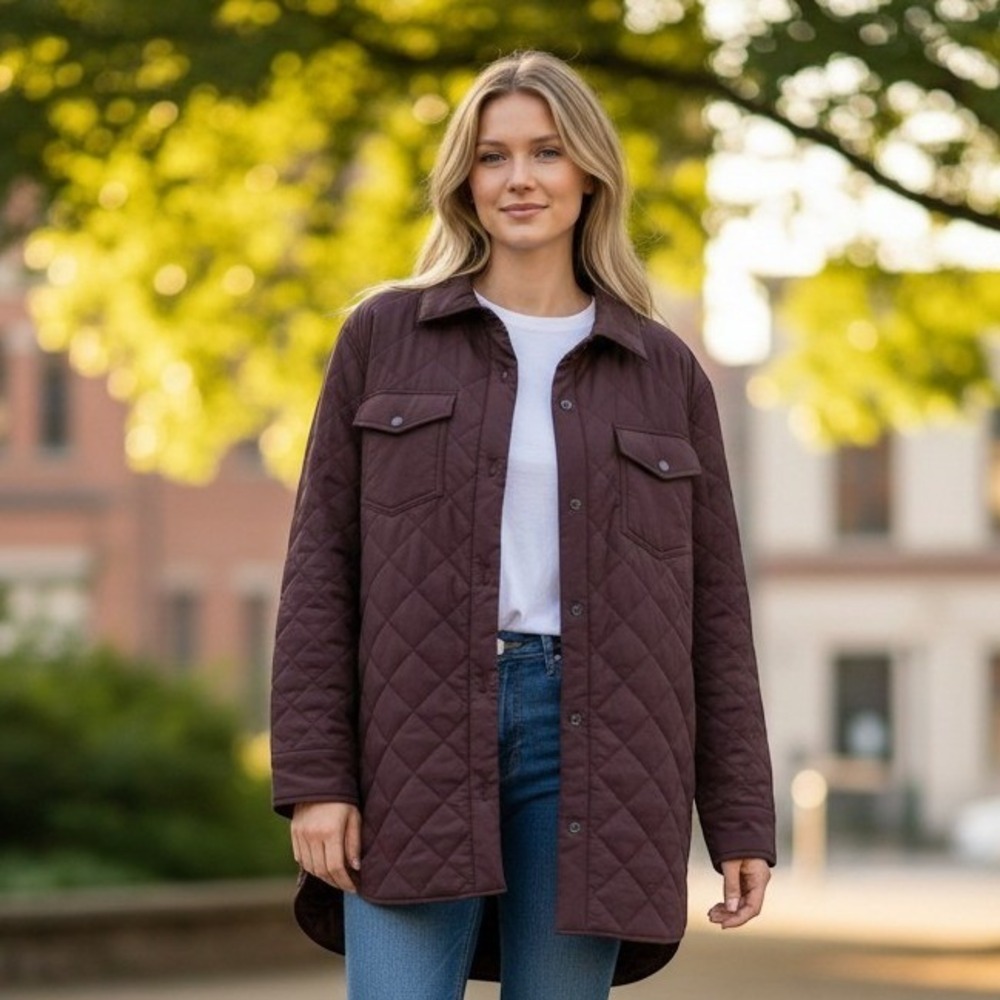 Mondetta Outdoor Project Burgundy Quilted Snap Front Jacket Shacket XL Fall